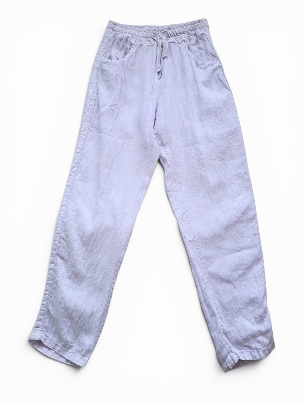 Made In Italy Linen Joggers Sequin Stripe Euro Summer Resort Chic Lavender M
